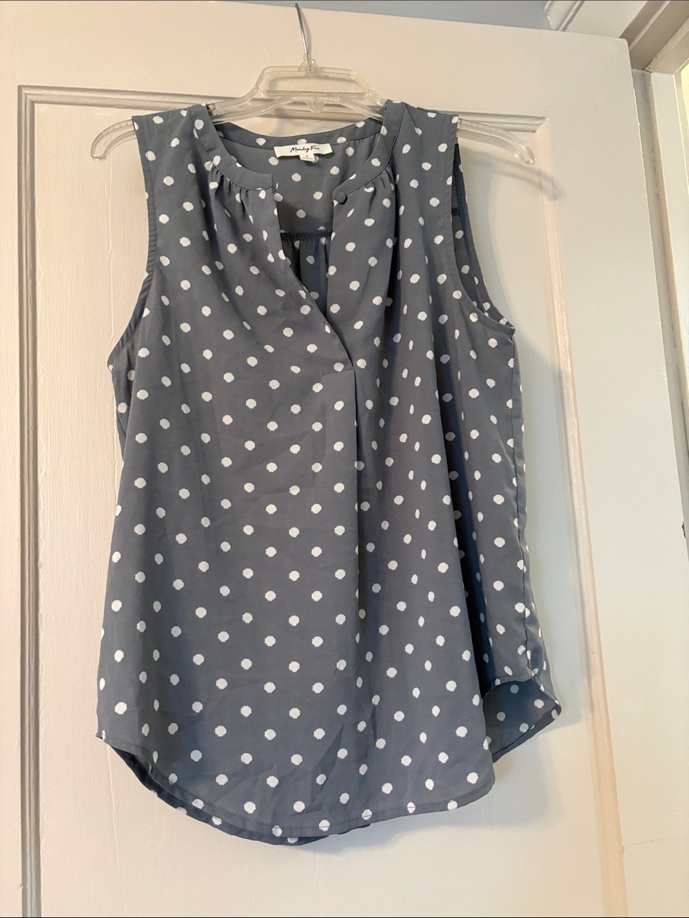 Sleeveless Polka Dot Blouse in Slate Blue - Whispering Pines